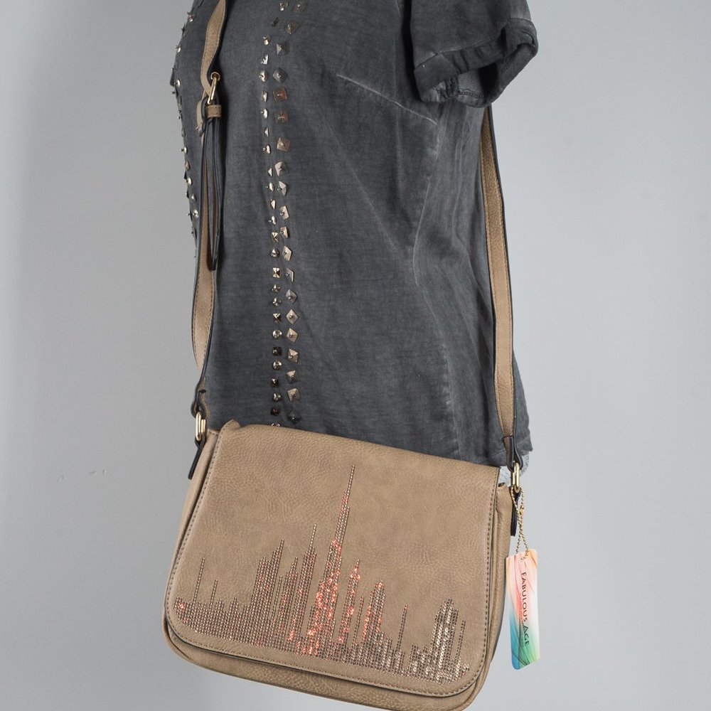NWT Taupe Sequin abstract Crossbody Bag - Picture 2 of 5